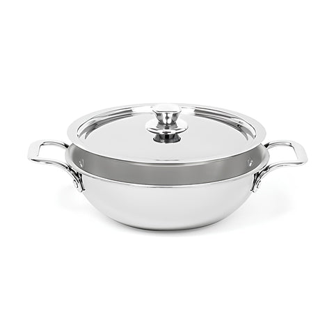 Stainless Steel Triply Kadai Steel Kadhai 3 Layer 26 CM Capacity 3.2 Litre